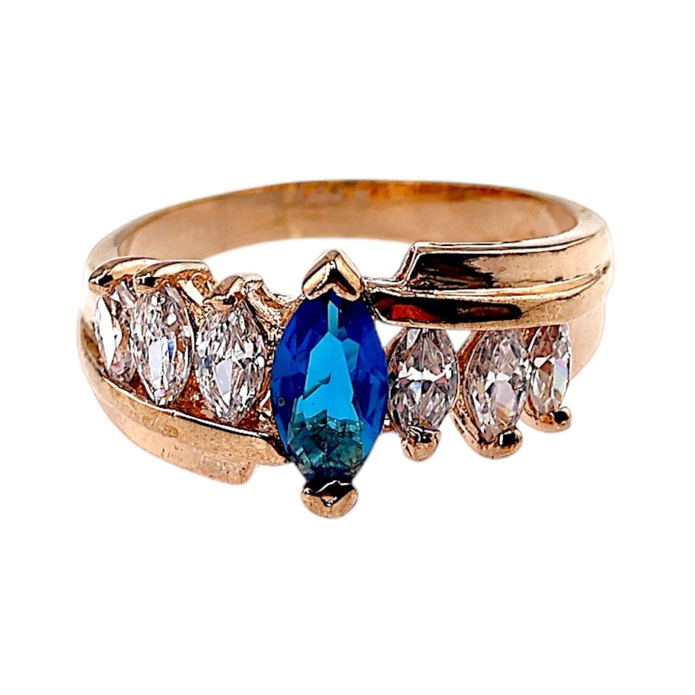 Swarovski Elements Blue Marquise Crystal Statement Ring Gold Tone Size 9 New